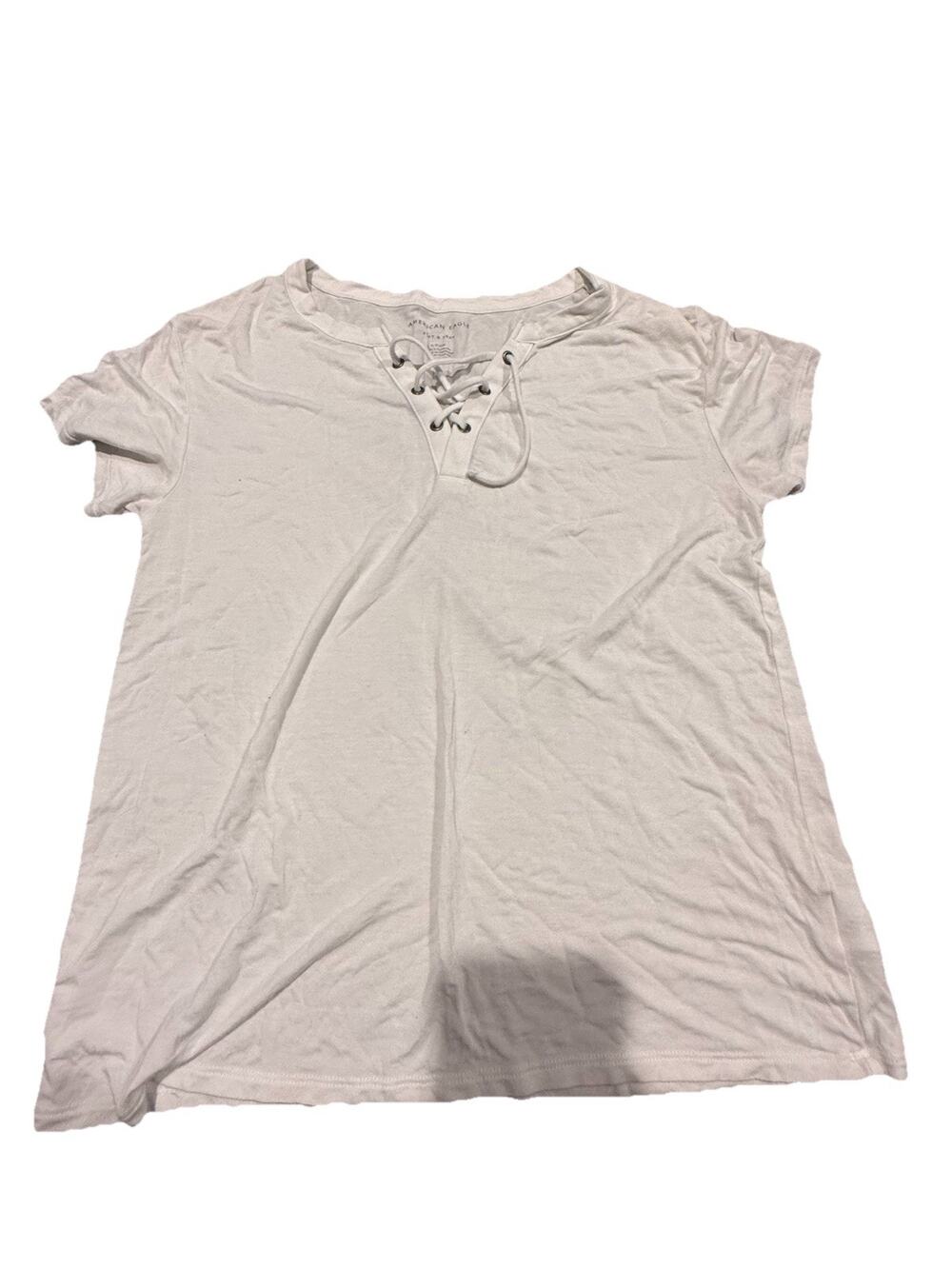 American Eagle Soft & Sexy Lace Up Tee Women’s Small White Short Sleeve Top